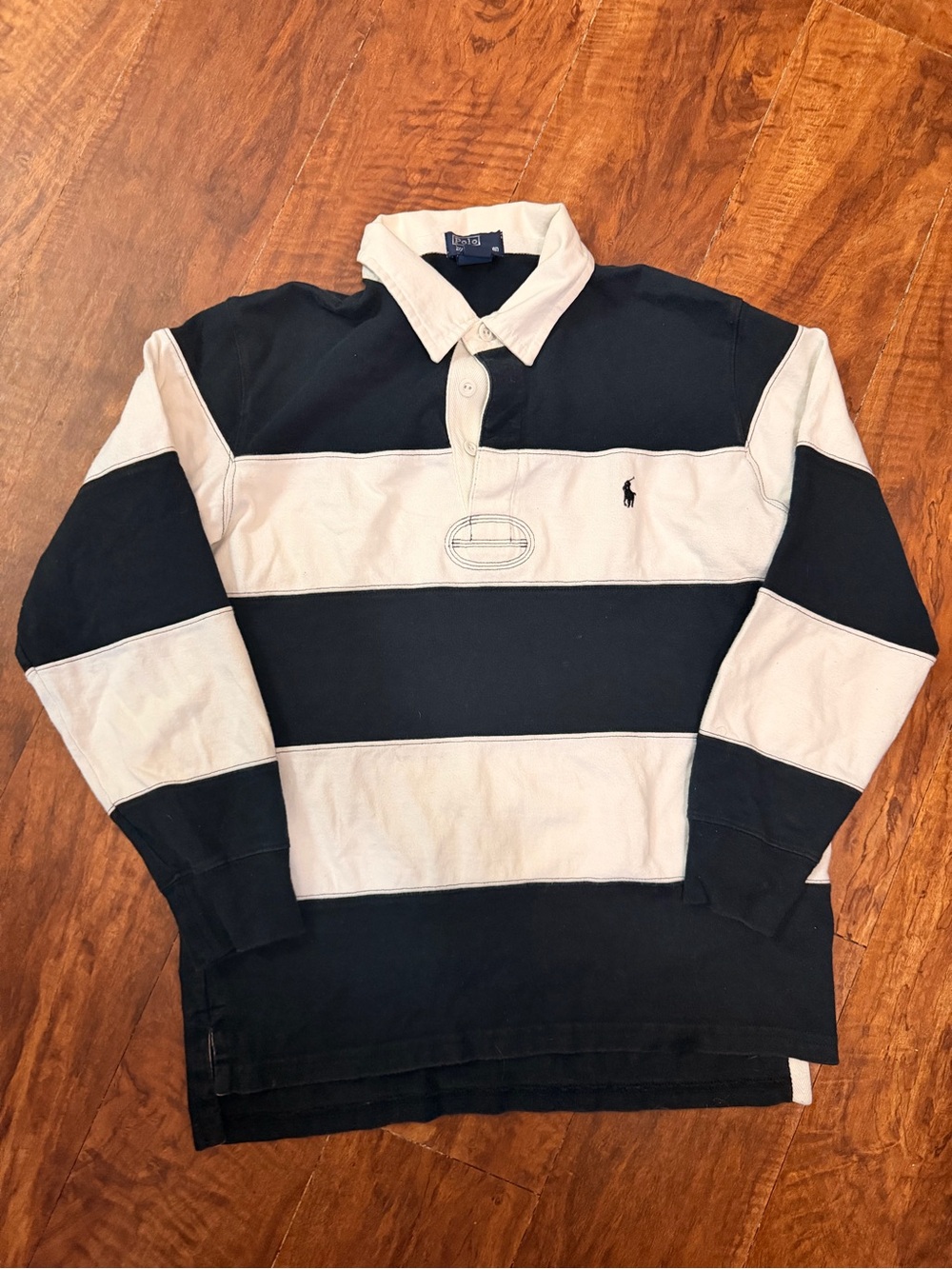 Vintage Polo Ralph Lauren Rugby Shirt Youth Medium Navy White Long Sleeve Sz m